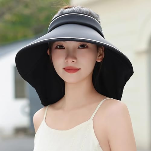 Sun Visor Hats for Women Wide Brim UPF 50+ UV Sun Protection Visor Hats Casual Adjustable Roll up Summer Beach Caps - color: B-black