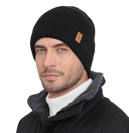 Wmcaps Merino Wool Fleece Lined Beanie Warm Winter Hats for Men Women - color: Black
