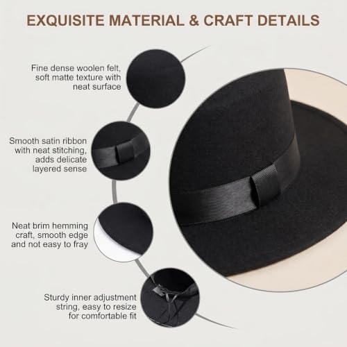 Unisex Classic Felt Fedora Hat, Wide Brim Pork Pie Derby Hat