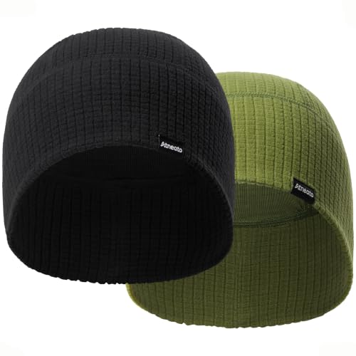 2-Pack Running Skull Cap Cycling Helmet Liner for Men Thermal Beanie Hat - color: Black+army Green