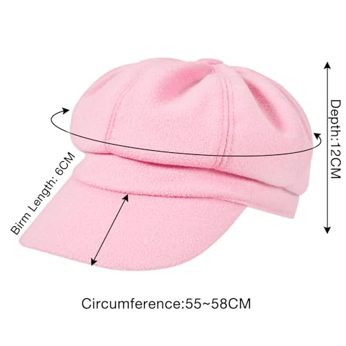Women’s Newsboy Cap Wool Blend Retro Solid Color Girls Fashion Gatsby Cabbie Visor Beret Hat - color: Pink