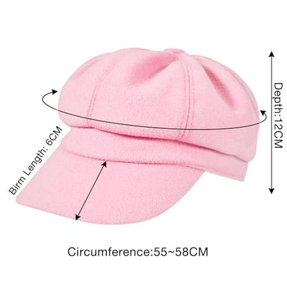 Women’s Newsboy Cap Wool Blend Retro Solid Color Girls Fashion Gatsby Cabbie Visor Beret Hat - color: Pink