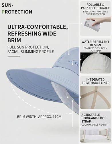 Sun Hats for Women Outdoor Wide Brim UV Protection Hollow Top Summer Beach Packable Visor with Ponytail-Hole - color: Blue