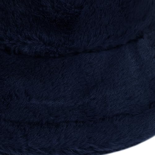 Umeepar Winter Faux Fur Fuzzy Bucket Hat Fluffy Warm Hat for Women Men - color: Plain Dark Blue