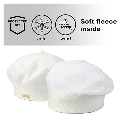 Beret - Warm Lined Wool Angora Knit Berets - French Paris Hat for Women - color: White