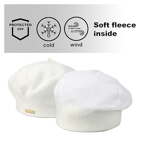 Beret - Warm Lined Wool Angora Knit Berets - French Paris Hat for Women - color: White