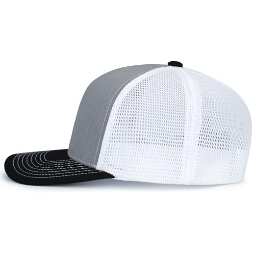 Pacific Headwear Contrast Stitch Trucker Pacflex Snapback Cap - color: Heather Grey/White/Black