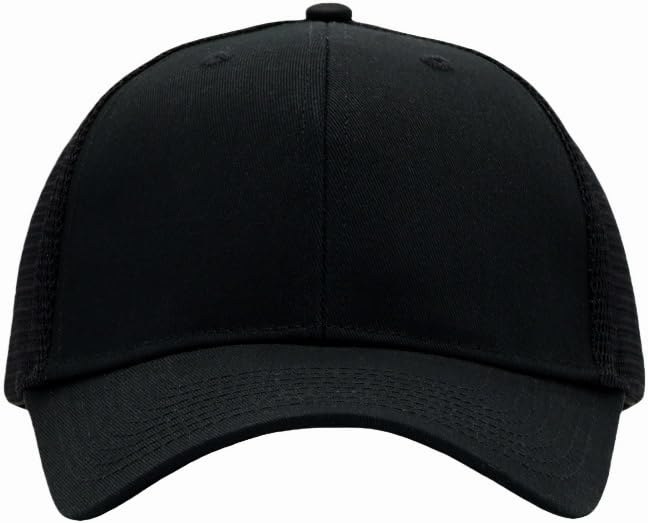 Mens Mesh Snapback Trucker Hat Baseball Cap, Fits OSFM&XXL Head - color: Curved Black, size: Medium-Large