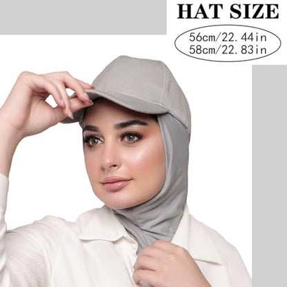One-Piece Hijab Baseball Cap for Women Quick Dry Sun Hat Outdoor Headscarf - color: Grey