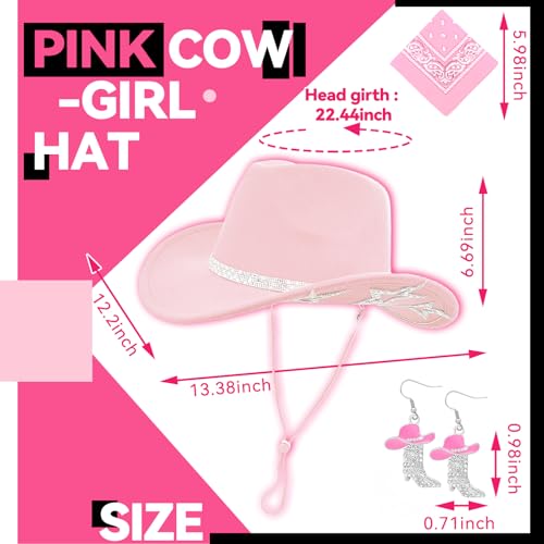 SHENYI Cowgirl Hat and Bandana and Heart Sunglasses Glitter Rhinestone Star Cowboy Hat Western Sparkly Hats for Women Men - color: Cowgirl Pink