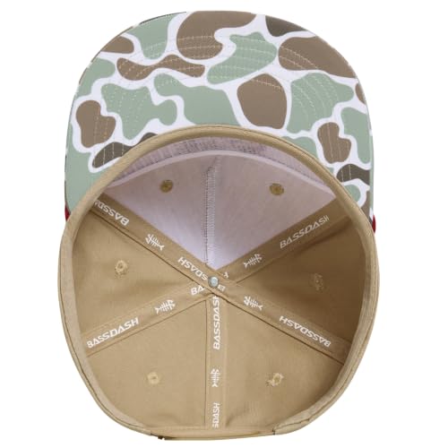 BASSDASH Embroidered Soft Top Flat Brim Duck Hat Snapback Cap for Hunting, Fishing, and Outdoor Activities - color: Color Block Camo/Trout