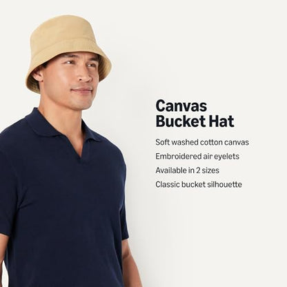 Amazon Essentials Men's Washed Cotton Canvas Bucket Hat - color: Khaki, size: Small-Medium