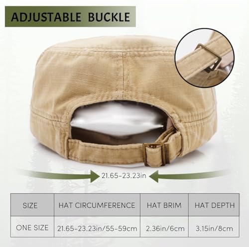 Men Flat Top Hat Cadet Army Cap Twill Cotton Baseball Military Cap - color: F - Beige