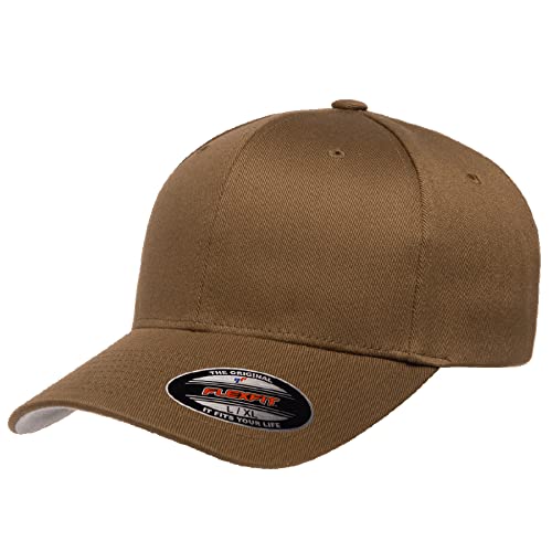 Flexfit Wooly Combed 6-Panel Structured Baseball Cap | Stretch Fitted - color: Coyote, size: Small-Medium