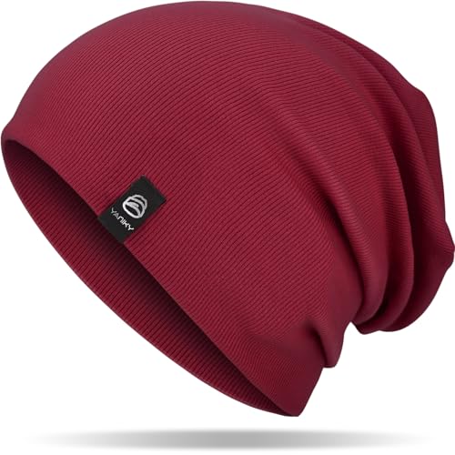 YANIKY Slouchy Beanie for Women, Mens Soft Cotton Beanie Hat, Double Layer Windproof Skull Cap for All Seasons - color: Red