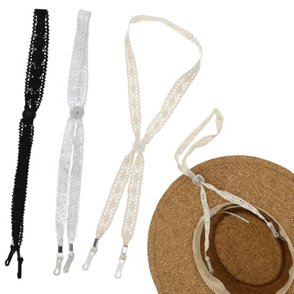 3PCS Lace Hat Straps, Adjustable Windproof Chin Cords for Sun Hats