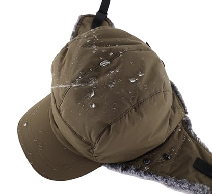 Connectyle Trapper Hat for Men Women Faux Fur Winter Hat with Ear Flaps Water-Resistant Hunting Hats Ushanka Skiing Cap - color: Army Green