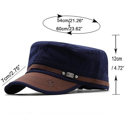 Cadet Army Cap for Men Women Military Adjustable Unisex Flat Top Hat - color: Navy Blue