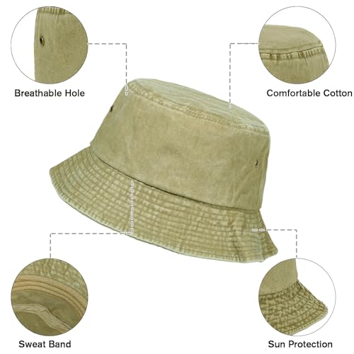 Washed Cotton Bucket Hats Packable Summer Beach Cap for Men Women - color: Ce-bh-black-white-khaki