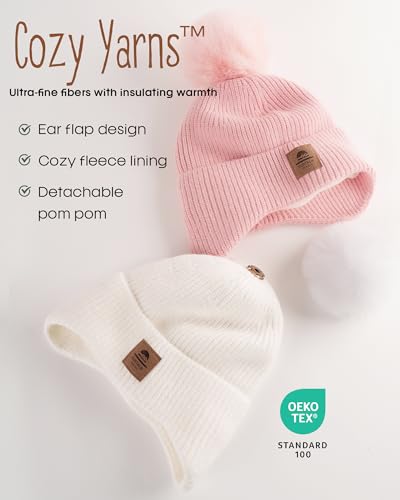 FURTALK Baby Toddler Winter Hat Fleece Lined Beanie Earflaps Outdoor - color: White+pink, size: 2-6 Years