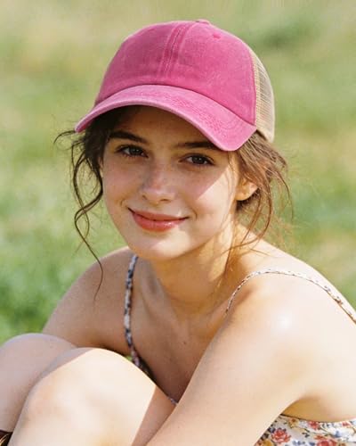CLAPE Vintage Mesh Baseball Cap Low Profile Trucker Hat for Men Breathable Cotton Summer Cool Hat Outdoor Ball Cap - color: Zm02-pink