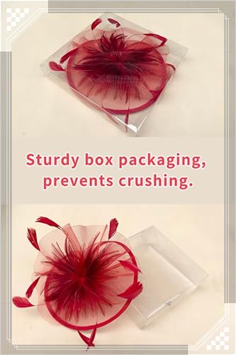 SAFERIN Women's Fascinators Feathers Tea Party Hat Veil Headband with Hair Clip for Cocktail Church - color: A-red