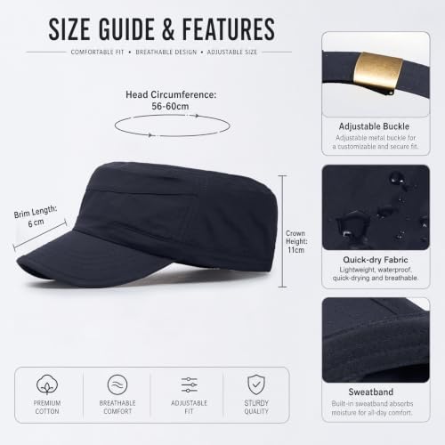 Cadet Army Cap Unisex Military Hat Adjustable Flat Top Cap Baseball Cap - color: Navy Blue