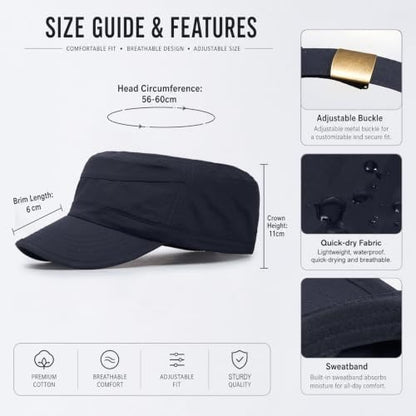 Cadet Army Cap Unisex Military Hat Adjustable Flat Top Cap Baseball Cap - color: Navy Blue