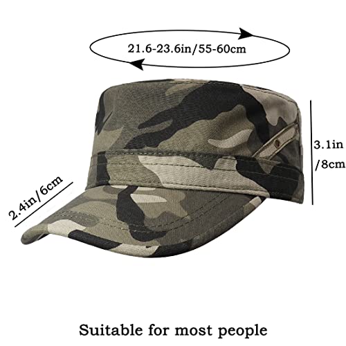 Unisex Cadet Army Cap Adjustable Flat Top Cap Washed Cotton Military Hat Baseball Cap - color: Camo
