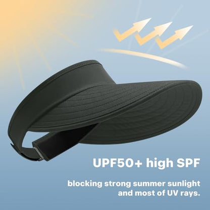 WANDER Sun Visor Hat Wide Brim Packable Large Beach Cap for Women - color: Dark Grey