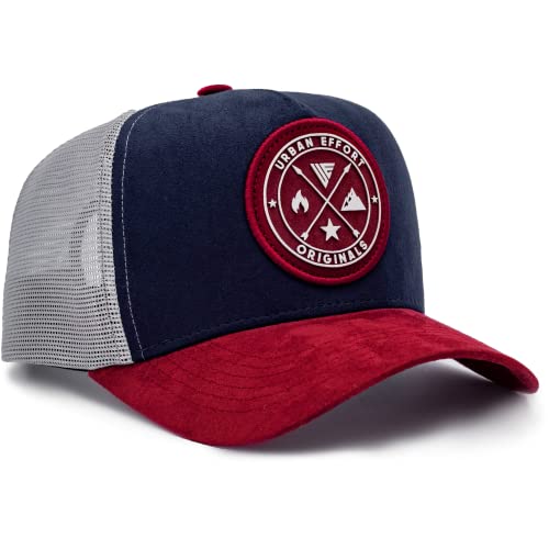 Urban Effort Trucker Hat for Men & Women, Mesh Back Baseball Cap, 5 Panel - color: Blue + Wine, style: Mesh Back