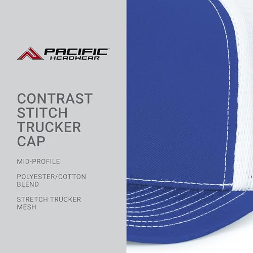 Pacific Headwear Contrast Stitch Trucker Pacflex Snapback Cap - color: Royal/White/Royal