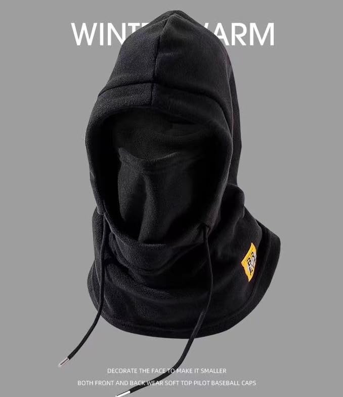 Winter Fleece Ski Mask for Men Women Balaclava Face Mask Windproof Thermal Hood Winter Full Face Neck Cover Warmer - color: Black