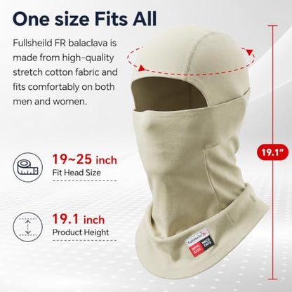 Fullsheild FR Balaclava CAT2 7oz Flame-Retardant Cotton Face Mask, NFPA2112 - color: Khaki