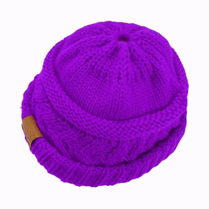 Rosoz 2 Pack Ponytail Beanie for Women,Winter Warm Beanie Tail Soft Stretch Cable Knit Messy High Bun Hat - color: 1pack-purple