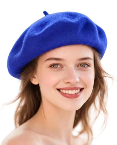 Wool French Beret Hats for Women Classic Winter Beanie Cap - color: Sapphire Blue