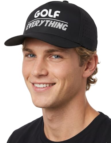 Funky Junque Mens High Crown Golf Hat, Performance Golf Cap - color: Golf Over Everything - Black