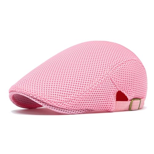 meioro Mens Breathable Mesh Summer Hat Adjustable Flat Cap Newsboy Beret Ivy Cap Irish Cabbie Fishing Hats - color: Pink
