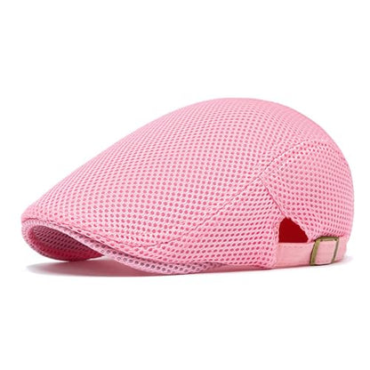 meioro Mens Breathable Mesh Summer Hat Adjustable Flat Cap Newsboy Beret Ivy Cap Irish Cabbie Fishing Hats - color: Pink