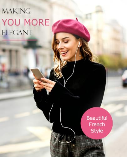 French Beret Hats for Women - Soft Warm Wool Solid Color Beanie Winter Cap - color: Light Pink