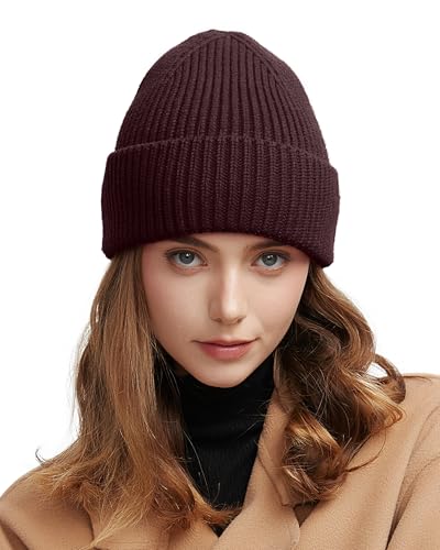 Wool Beanie for Men Women, Seamless Knit Cuffed Warm Winter Hats - color: 1pcs-dark Coffee
