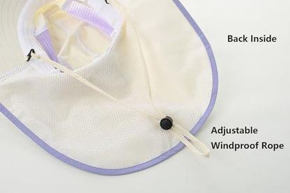 UV Sun Protection Hat Women Foldable Neck Flap Wide Brim Fishing Hat with Ponytail Hole for Women - color: Off-white