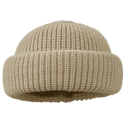 Clakllie Trawler Beanie Watch Hat Knit Cuffed Skullcap Roll-up Edge Stocking Hats Rolled Cuff Knitted Hat Ski Cap - color: Cdus-ddth3-khaki