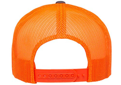 Yupoong Classic Mesh 6 Panel Retro Trucker Cap | Mid Profile Snapback - color: Charcoal/Neon Orange
