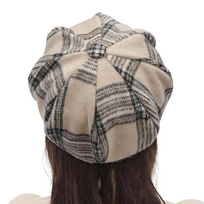 ZLYC Women Classic Newsboy Cap Visor 8 Panel Gatsby Cabbie Paperboy Hat - color: Tartan Plaid Beige