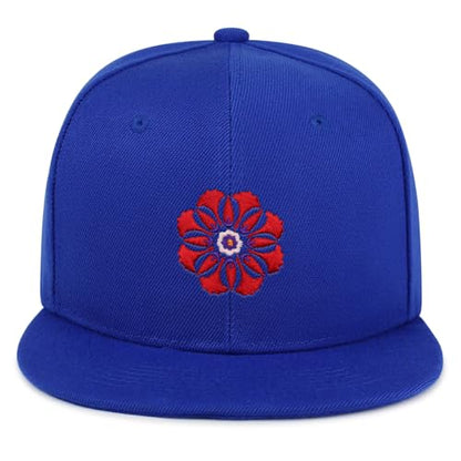 Flower Ornament Hip-Hop Snapback Hat Embroidered Baseball Cap Floral Embellishment - color: 07. Blue