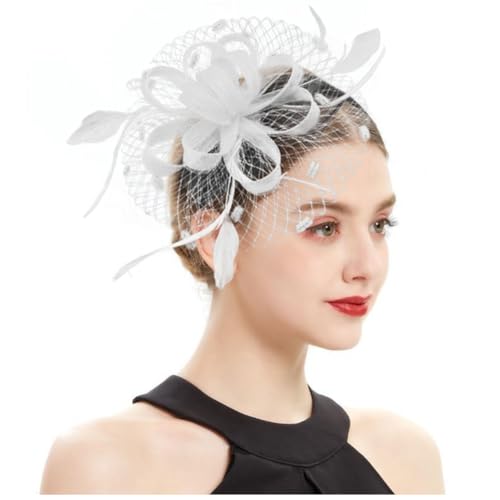 Women's Fascinator Feather Flower Hir clip & Corsage Dual-use Bridal Headpiece Hair Accessories Cocktail Party Wedding - color: White