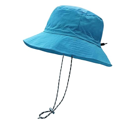 woogwin Waterproof Bucket Rain Hat with Chin Strap Quick Dry Packable Boonie Sun Hat Safari Hat UV Protection - color: Lake Blue
