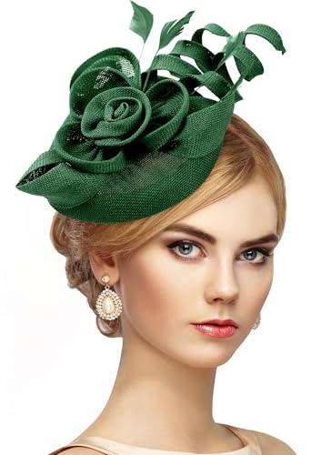 Zinniday 2026 Victoria Derby Fascinator - Kentucky Church Hats 1920s 50s Vintage Tea Party Hat with Hair Clip for Women - color: Green