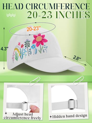 Trendy Handmade Embroidered Baseball Cap for Girls Women, Vintage Wash - style: Floral(white)